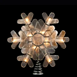 Kurt Adler Snowflake-9" Lighted Decorative Silver Capiz Shell Snowflake Christmas Tree Topper - Clear Lights