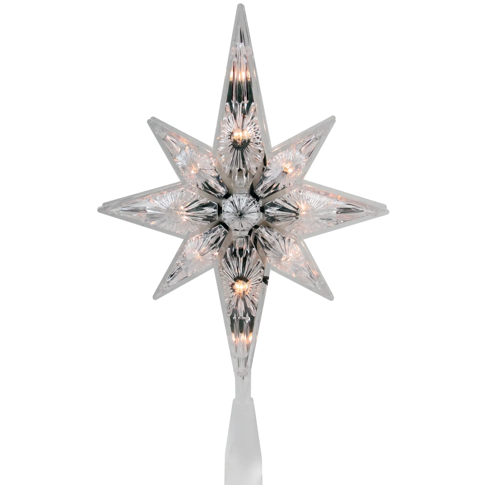 Northlight Stars-10" Lighted Faceted Star Of Bethlehem Christmas Tree Topper- Clear Lights, Green Wire