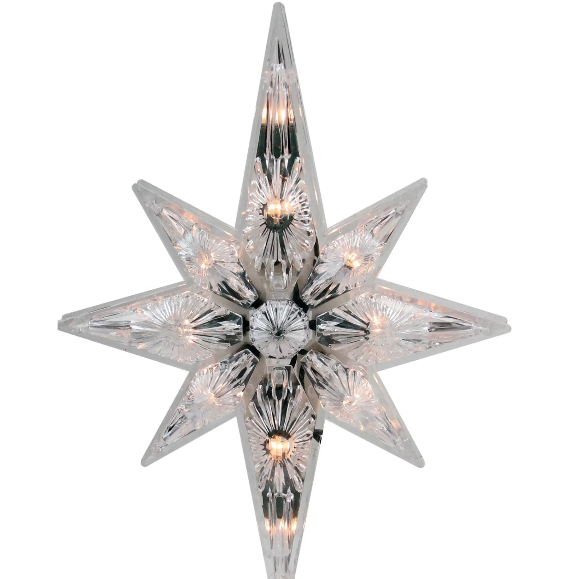Northlight Stars-10" Lighted Faceted Star Of Bethlehem Christmas Tree Topper- Clear Lights, Green Wire