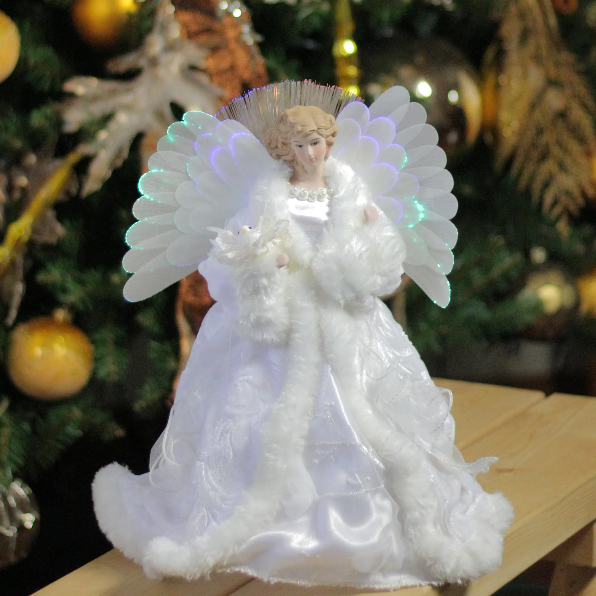 Northlight Angels-14" Lighted Fiber Optic Angel With White Gown Christmas Tree Topper