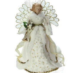 Northlight Angels-14" Lighted Fiber Optic Angel In Cream And Gold Gown Christmas Tree Topper