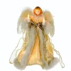 KSA Angels-10" Lighted Fluffy Winged White And Gold Angel Christmas Tree Topper - Clear Lights