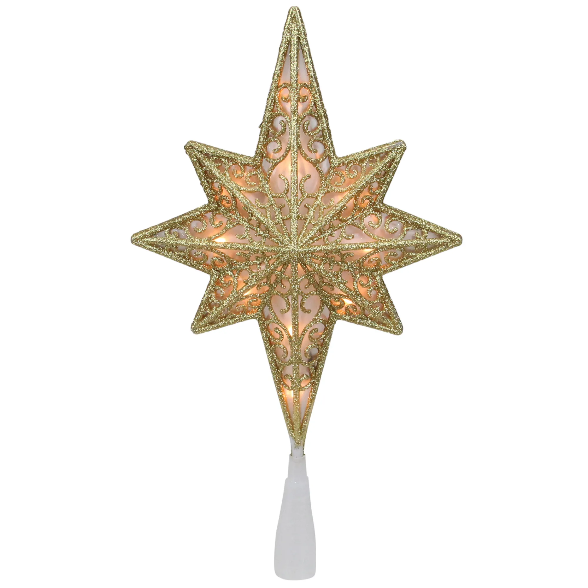 Northlight Stars-10" Lighted Frosted Clear And Gold Scroll Star Of Bethlehem Christmas Tree Topper - Clear Lights