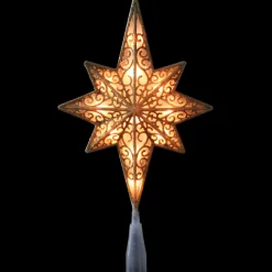 Northlight Stars-10" Lighted Frosted Clear And Gold Scroll Star Of Bethlehem Christmas Tree Topper - Clear Lights