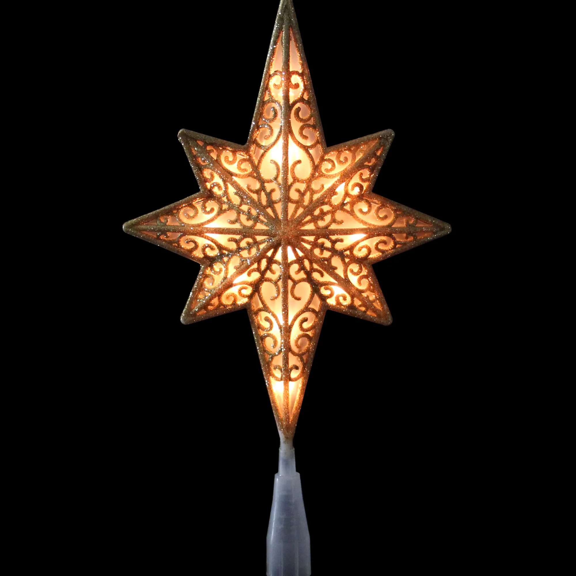 Northlight Stars-10" Lighted Frosted Clear And Gold Scroll Star Of Bethlehem Christmas Tree Topper - Clear Lights