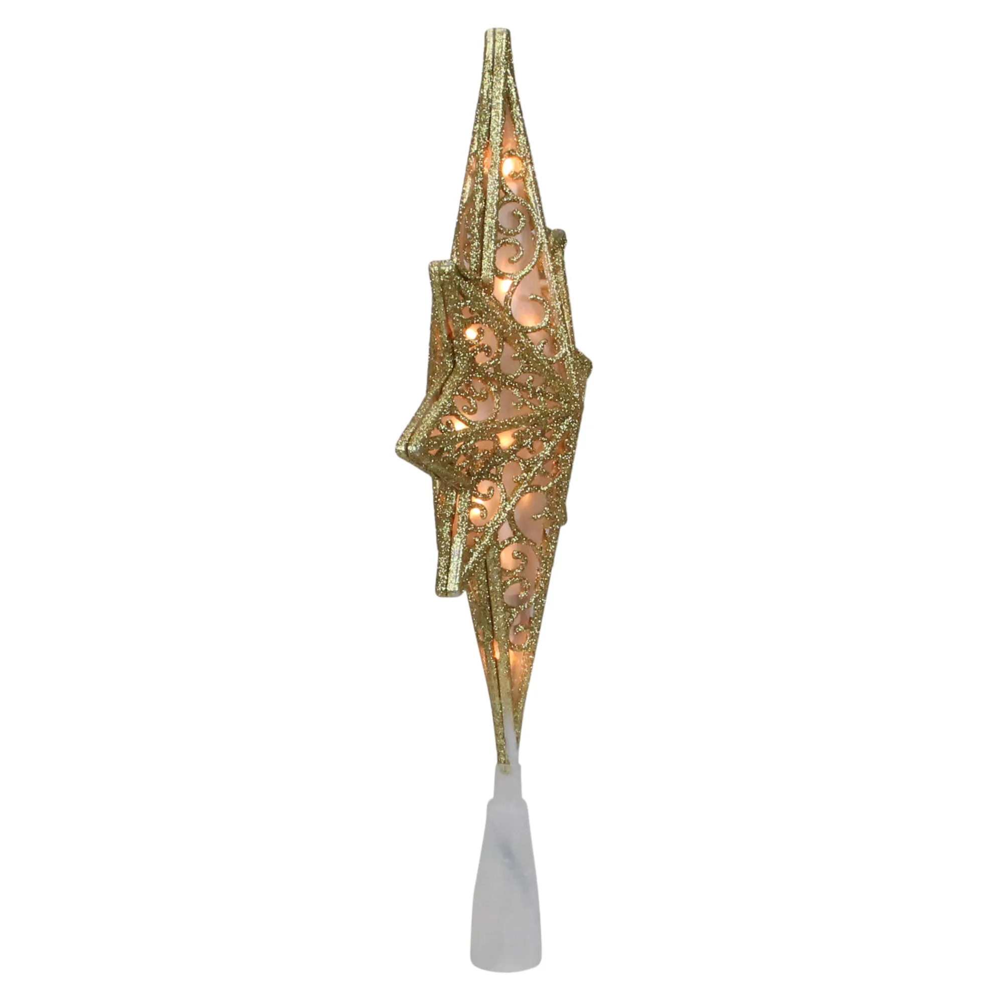 Northlight Stars-10" Lighted Frosted Clear And Gold Scroll Star Of Bethlehem Christmas Tree Topper - Clear Lights