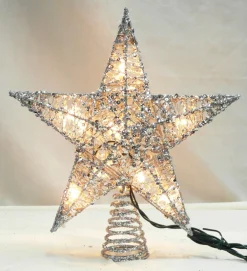 Northlight Stars-12" Lighted Glittering Silver Star Christmas Tree Topper - Clear Lights