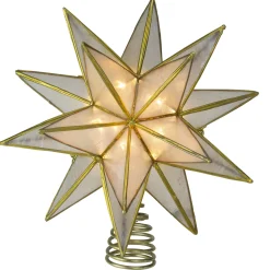 Kurt Adler Stars-10" Lighted Gold And Clear Capiz Star Christmas Tree Topper - Clear Lights