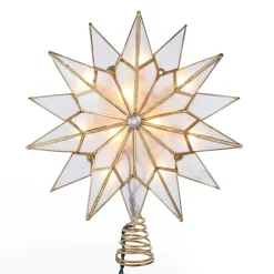 KSA Stars-9.75" Lighted Gold And Clear Star Christmas Tree Topper, Clear Lights