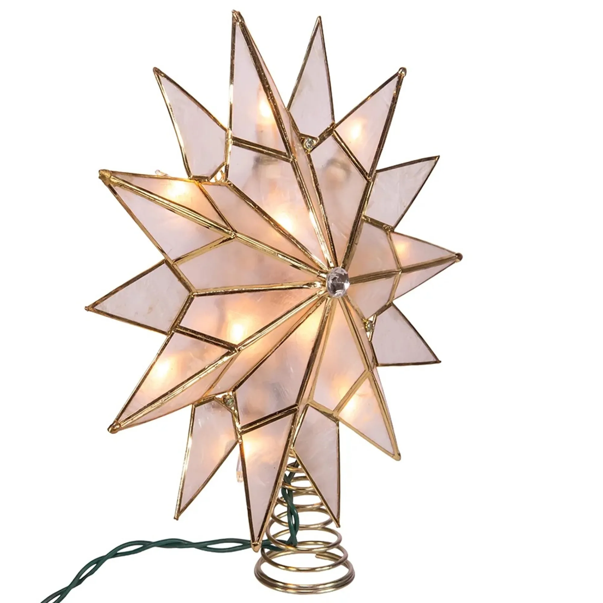 KSA Stars-9.75" Lighted Gold And Clear Star Christmas Tree Topper, Clear Lights