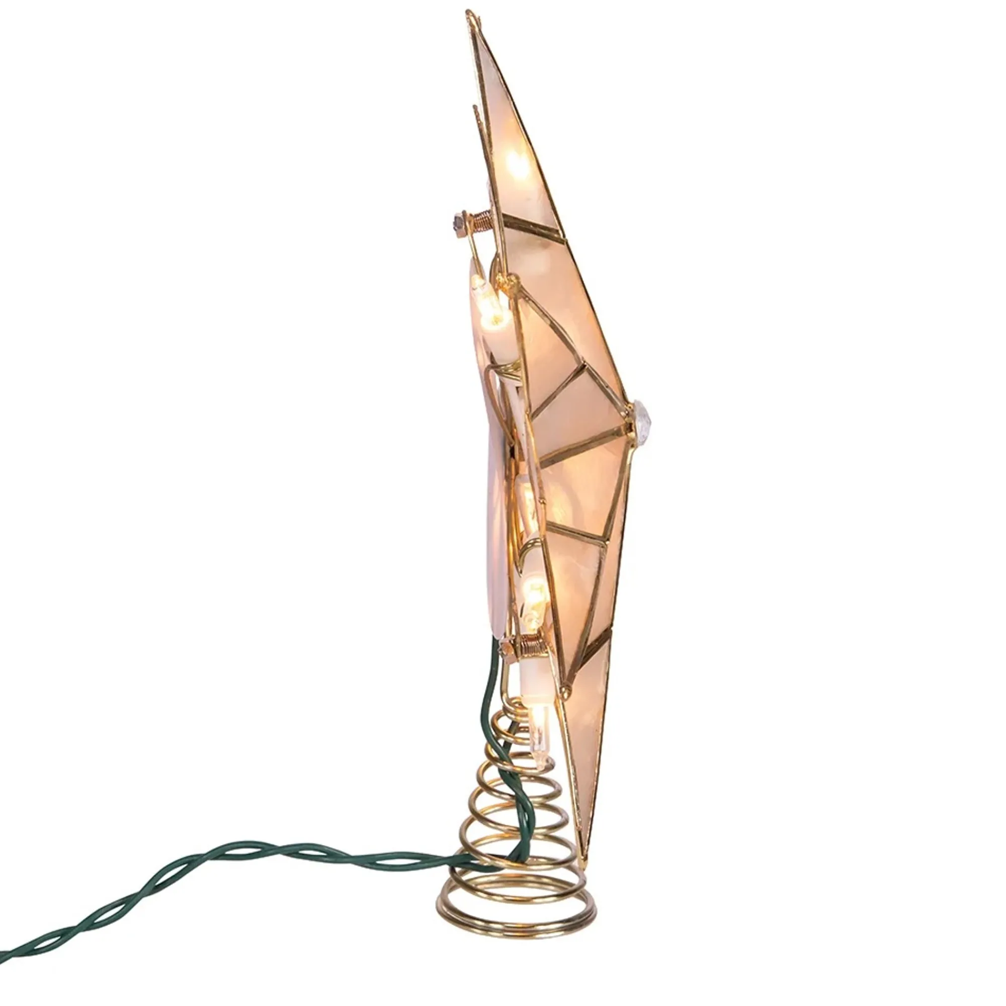 KSA Stars-9.75" Lighted Gold And Clear Star Christmas Tree Topper, Clear Lights