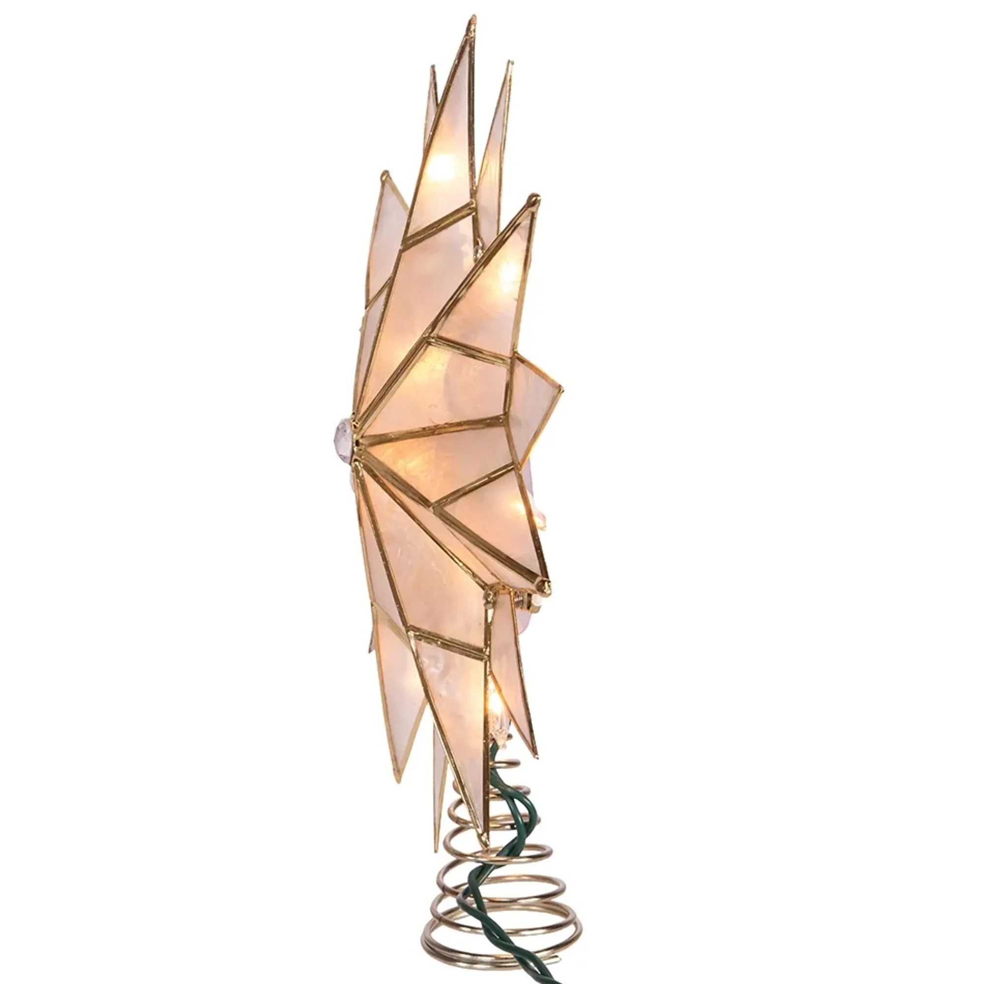 KSA Stars-9.75" Lighted Gold And Clear Star Christmas Tree Topper, Clear Lights