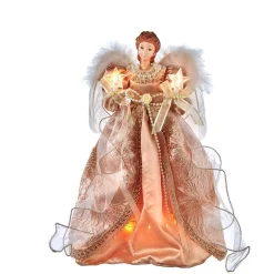 KSA Stars-14.25" Lighted Gold And Copper Angel Christmas Tree Topper, Clear Lights