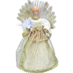 Kurt Adler Angels-12" Lighted Gold And Ivory Angel Tree Topper - Multicolor Fiber Optic Lights