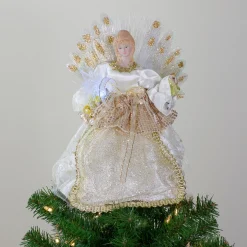 Kurt Adler Angels-12" Lighted Gold And Ivory Angel Tree Topper - Multicolor Fiber Optic Lights