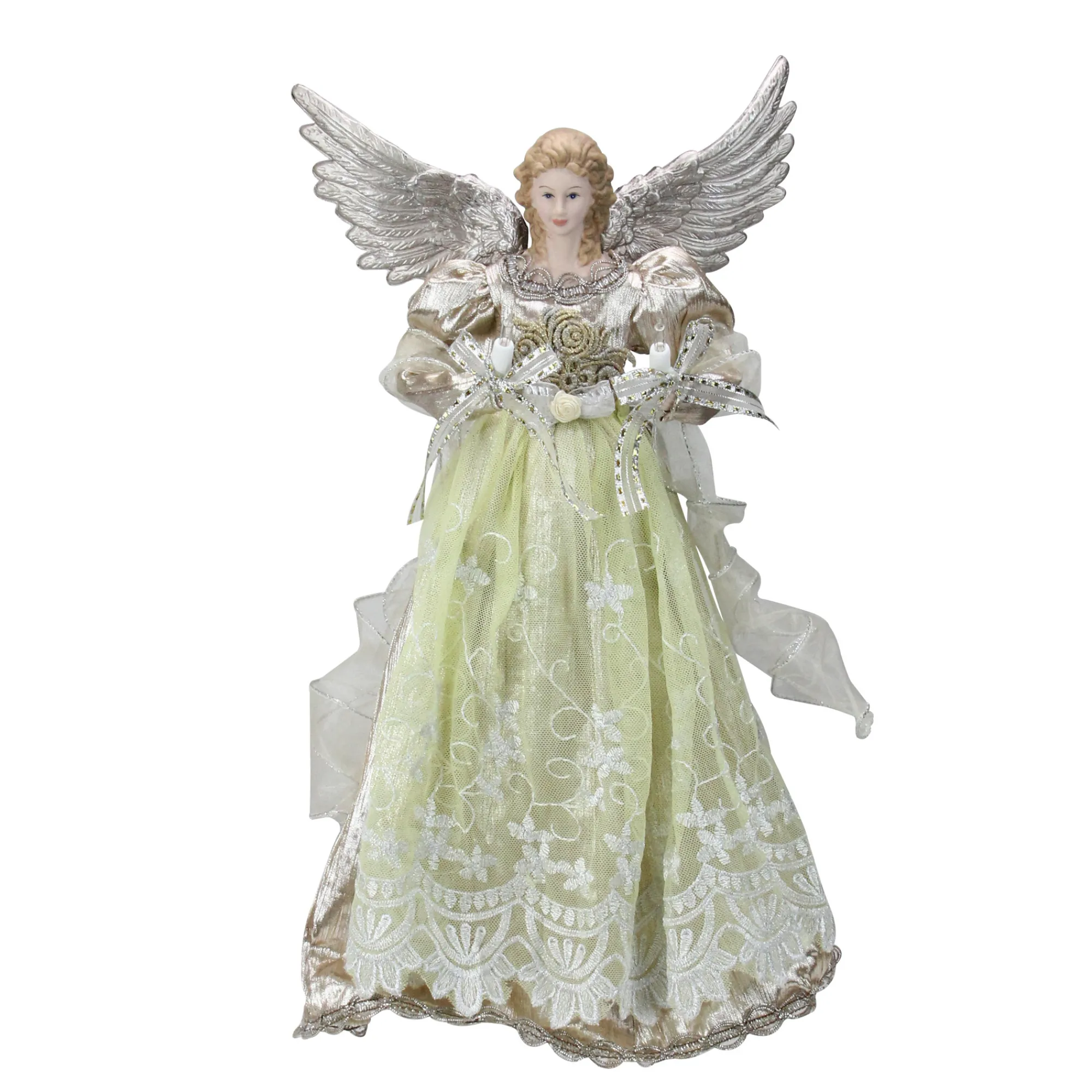 KSA Angels-16" Lighted Gold And Platinum Angel Christmas Tree Topper - Clear Lights