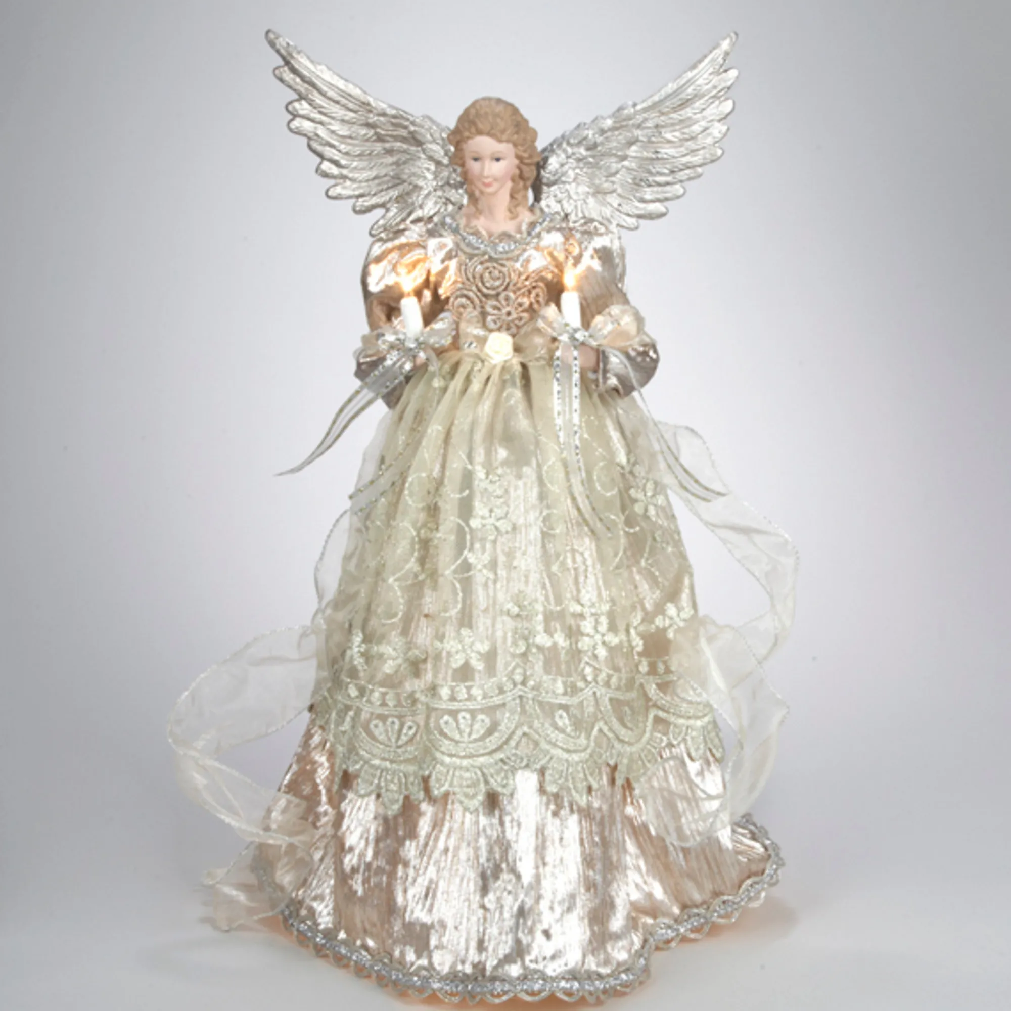 KSA Angels-16" Lighted Gold And Platinum Angel Christmas Tree Topper - Clear Lights