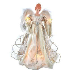 KSA Stars-14.25" Lighted Gold And Silver Angel Christmas Tree Topper, Clear Lights