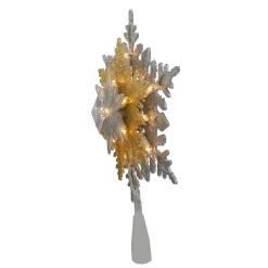 Northlight Snowflake-13.5" Lighted Gold And Silver 3 Layer Snowflake Christmas Tree Topper - Clear Lights