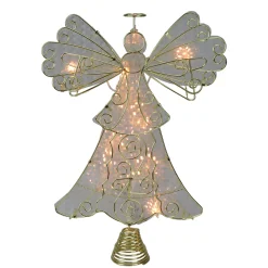 Kurt Adler Angels-13" Lighted Gold And White Angel Christmas Tree Topper - Clear Lights