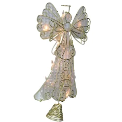 Kurt Adler Angels-13" Lighted Gold And White Angel Christmas Tree Topper - Clear Lights