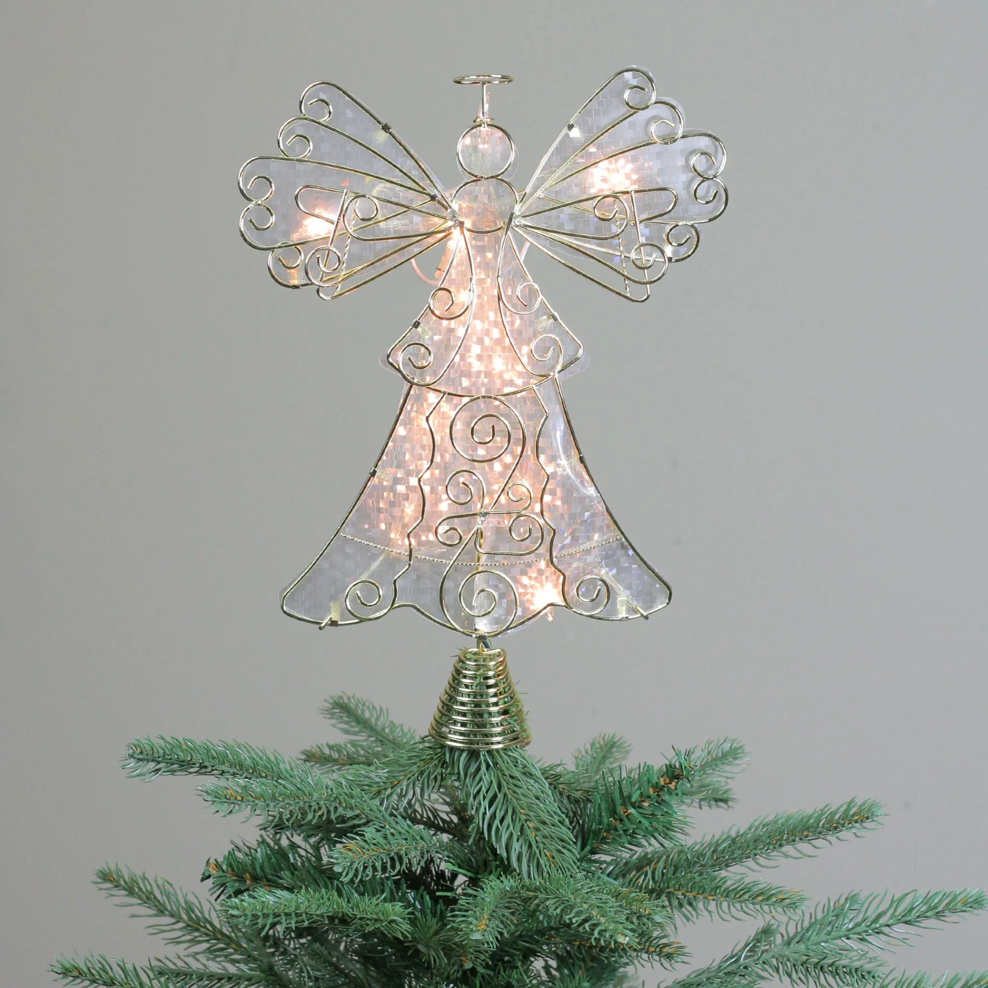 Kurt Adler Angels-13" Lighted Gold And White Angel Christmas Tree Topper - Clear Lights