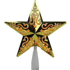Northlight Stars-8.5" Lighted Gold And White Star Cut-Out Design Christmas Tree Topper - Clear Lights