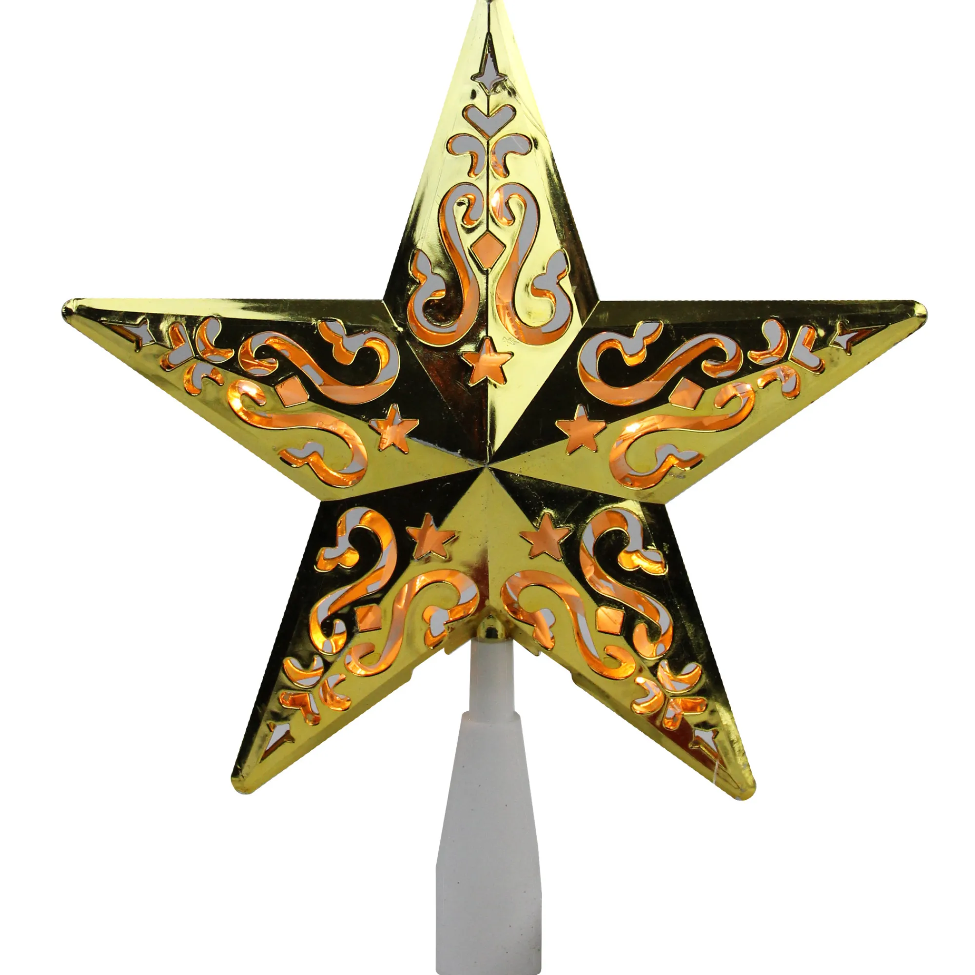 Northlight Stars-8.5" Lighted Gold And White Star Cut-Out Design Christmas Tree Topper - Clear Lights