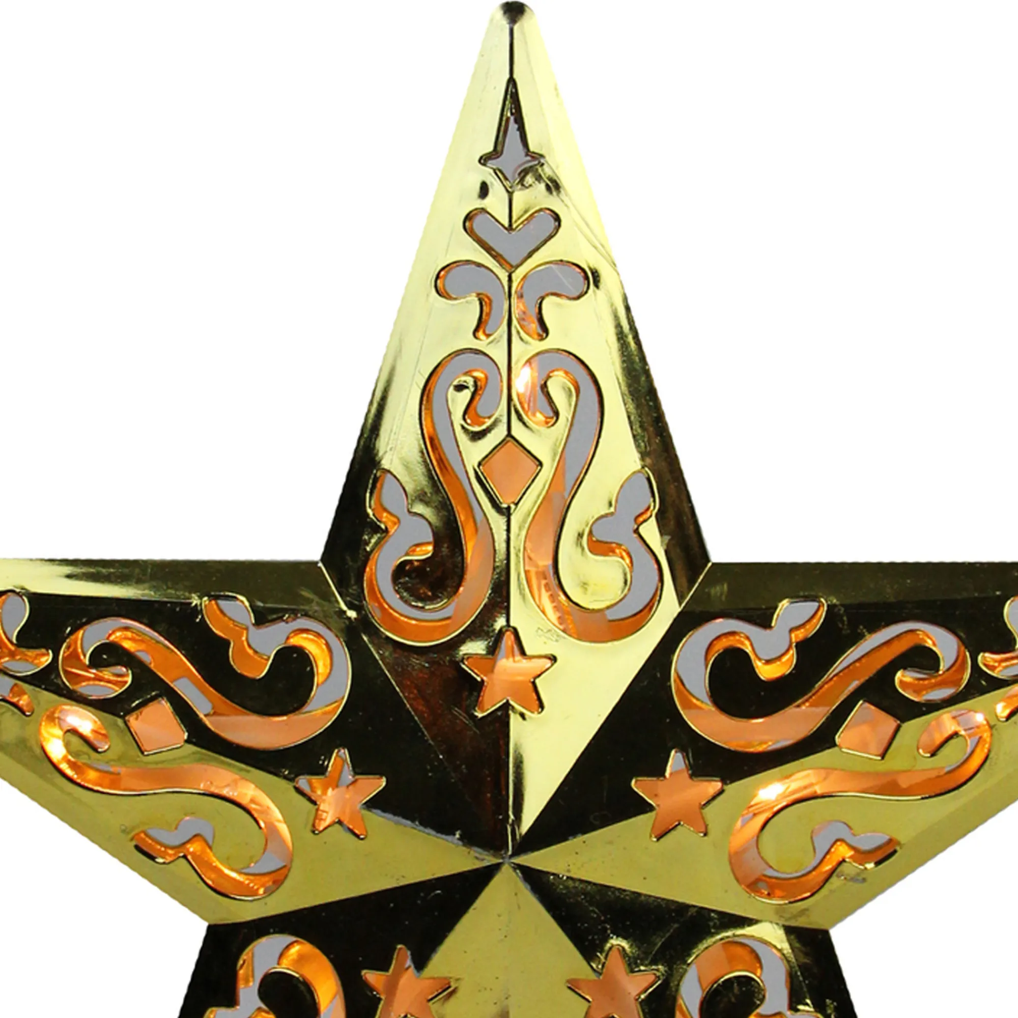 Northlight Stars-8.5" Lighted Gold And White Star Cut-Out Design Christmas Tree Topper - Clear Lights