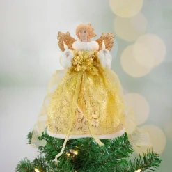 Northlight Angels-12" Lighted Gold Angel With Wings Christmas Tree Topper - Clear Lights