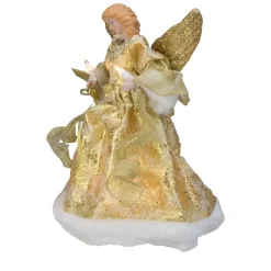 Kurt Adler Angels-12" Lighted Gold Angel With A Snowflakes Christmas Tree Topper - Clear Lights