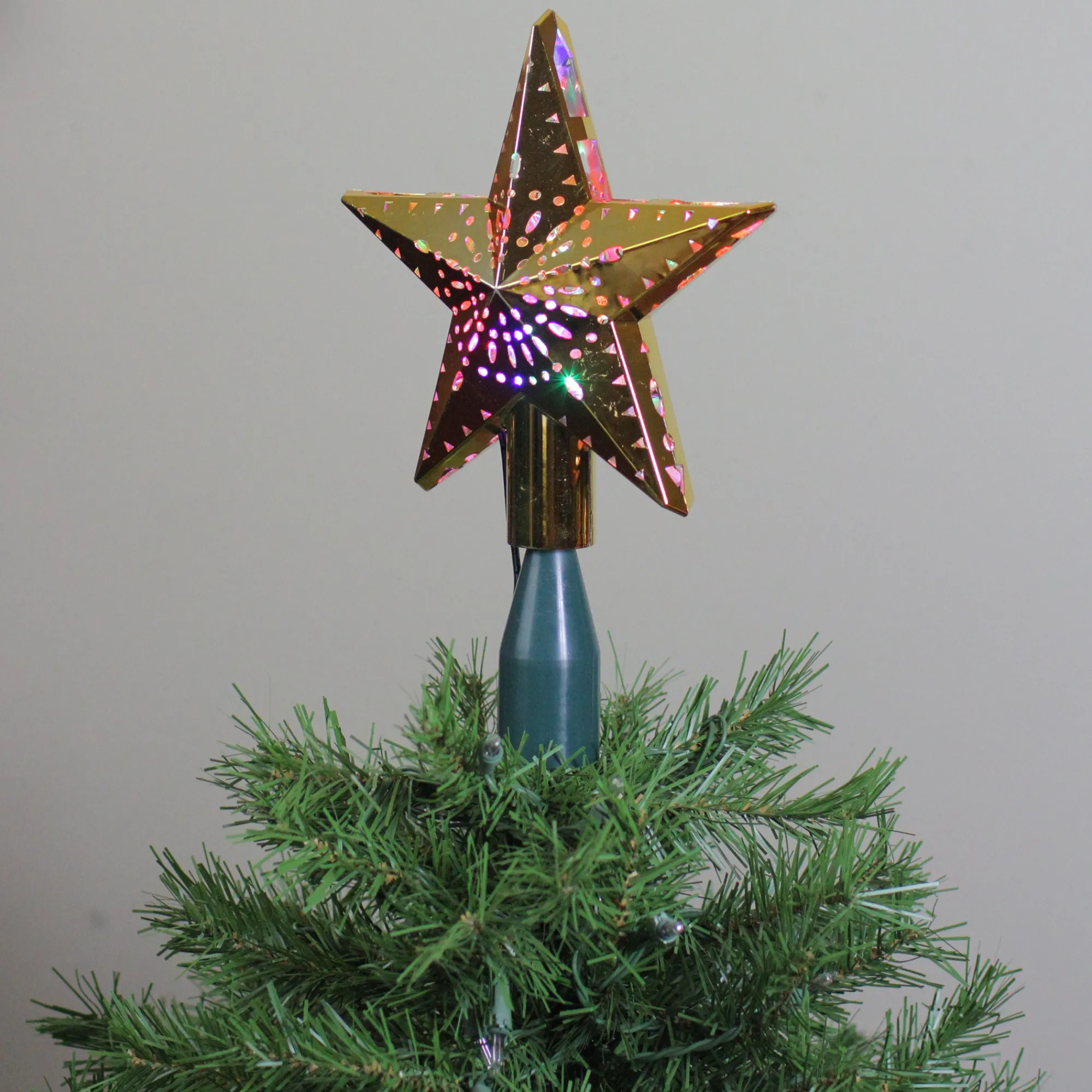 Mr. Christmas Stars-11.5" Lighted Gold Kaleidoscope Christmas Tree Topper - Multicolor Led Lights