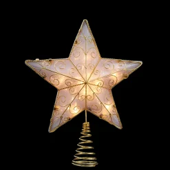 KSA Stars-8.5" Lighted Gold Reflector Star Christmas Tree Topper - Clear Lights