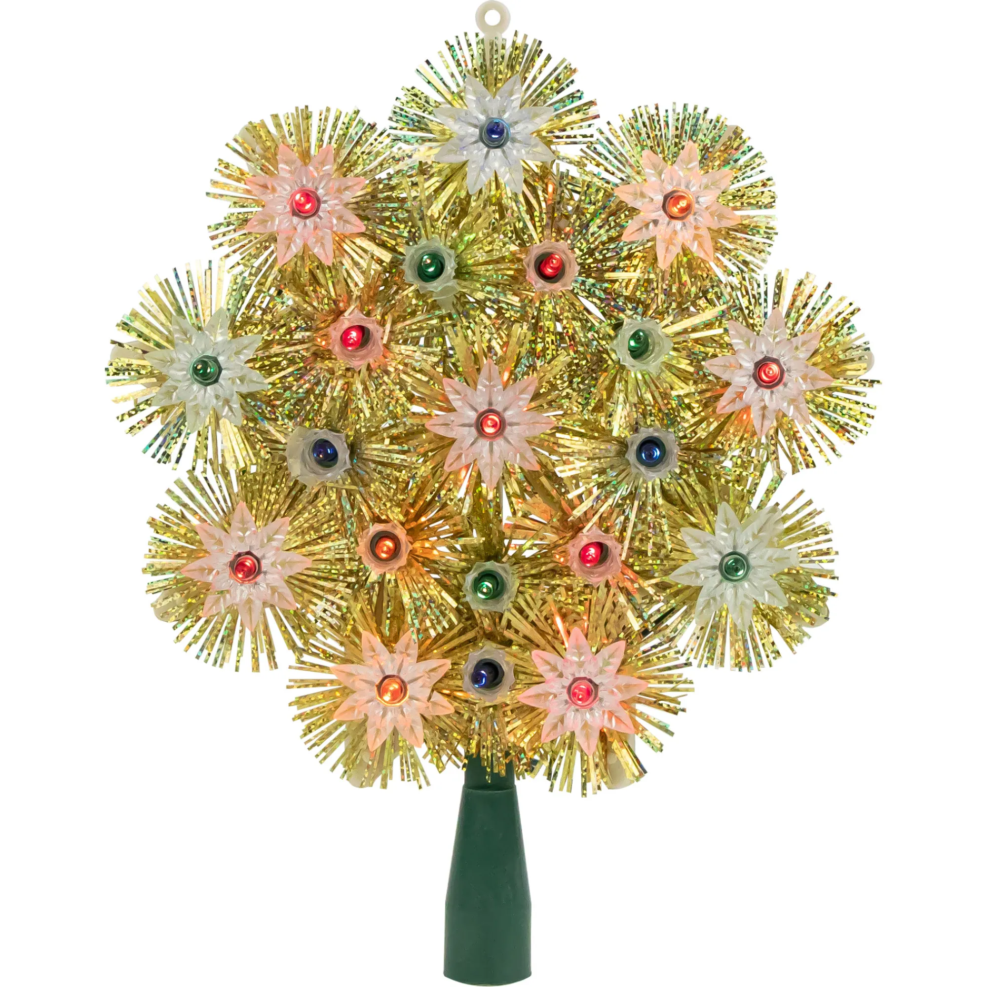 Northlight Stars-8" Lighted Gold Retro Tinsel Snowflake Christmas Tree Topper - Multi Lights
