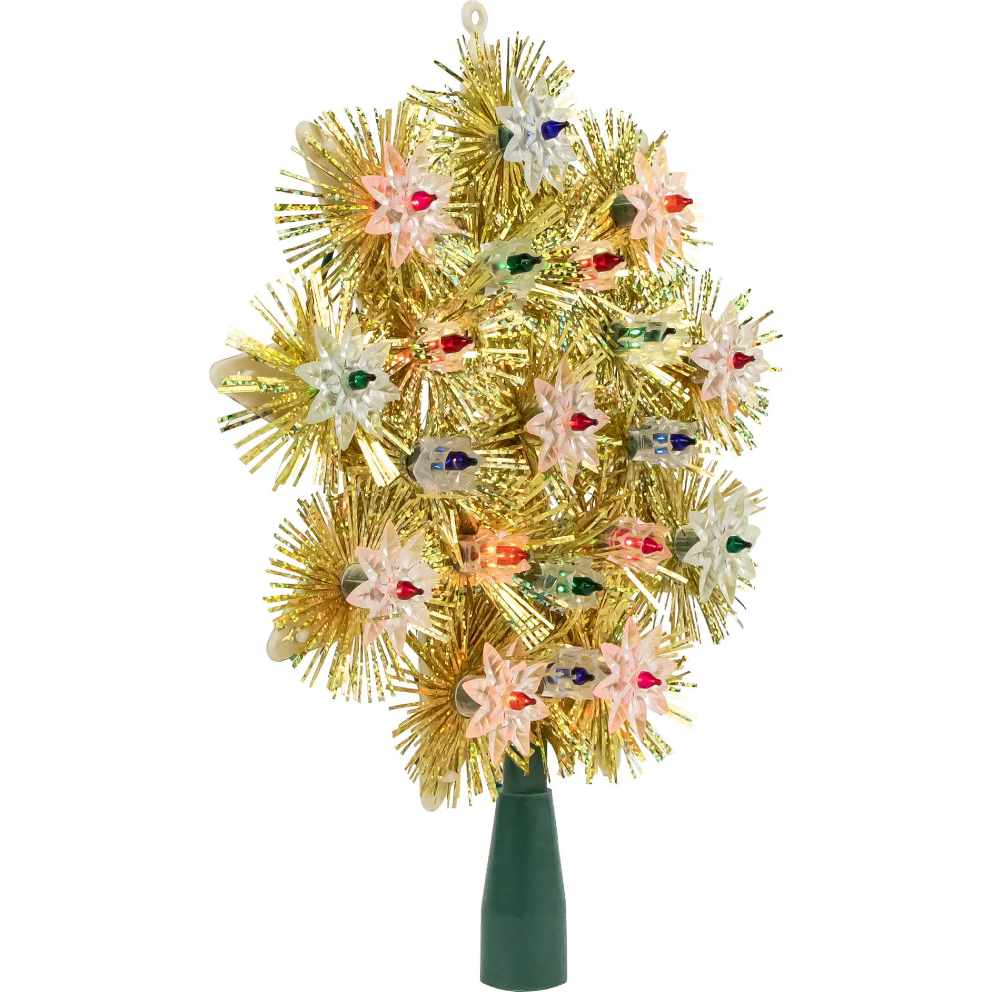 Northlight Stars-8" Lighted Gold Retro Tinsel Snowflake Christmas Tree Topper - Multi Lights
