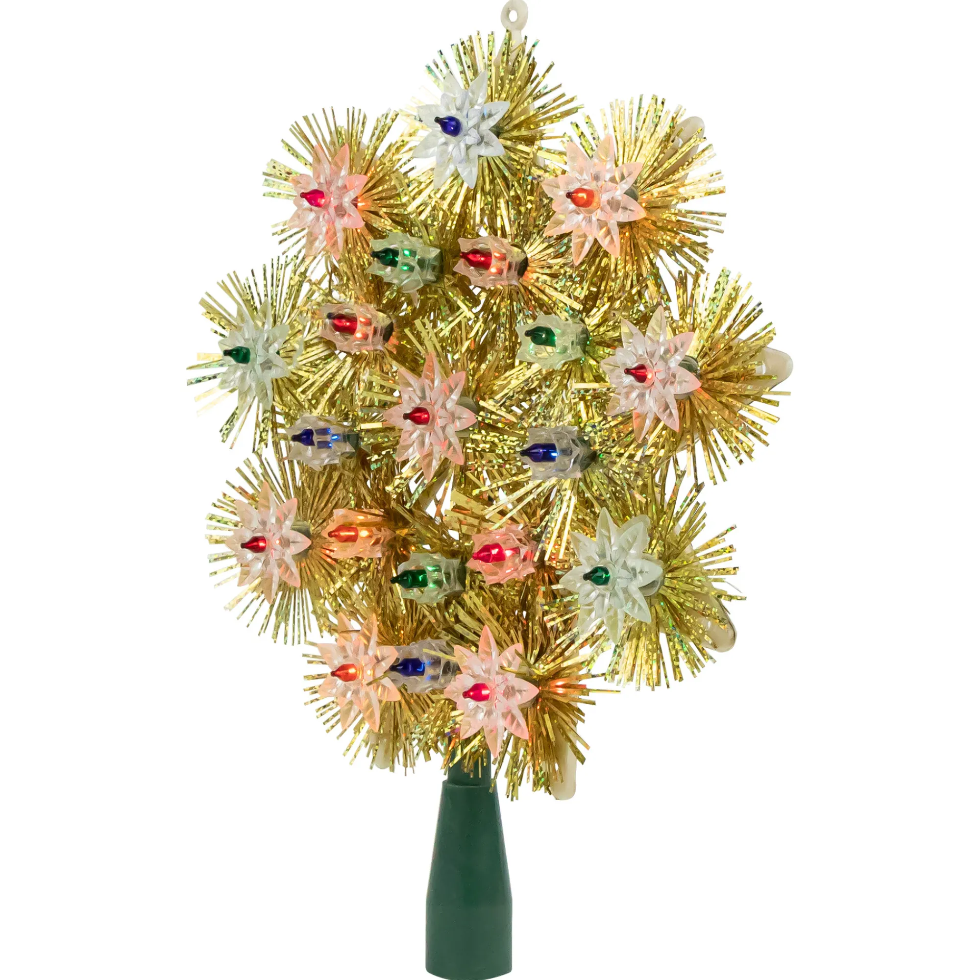Northlight Stars-8" Lighted Gold Retro Tinsel Snowflake Christmas Tree Topper - Multi Lights