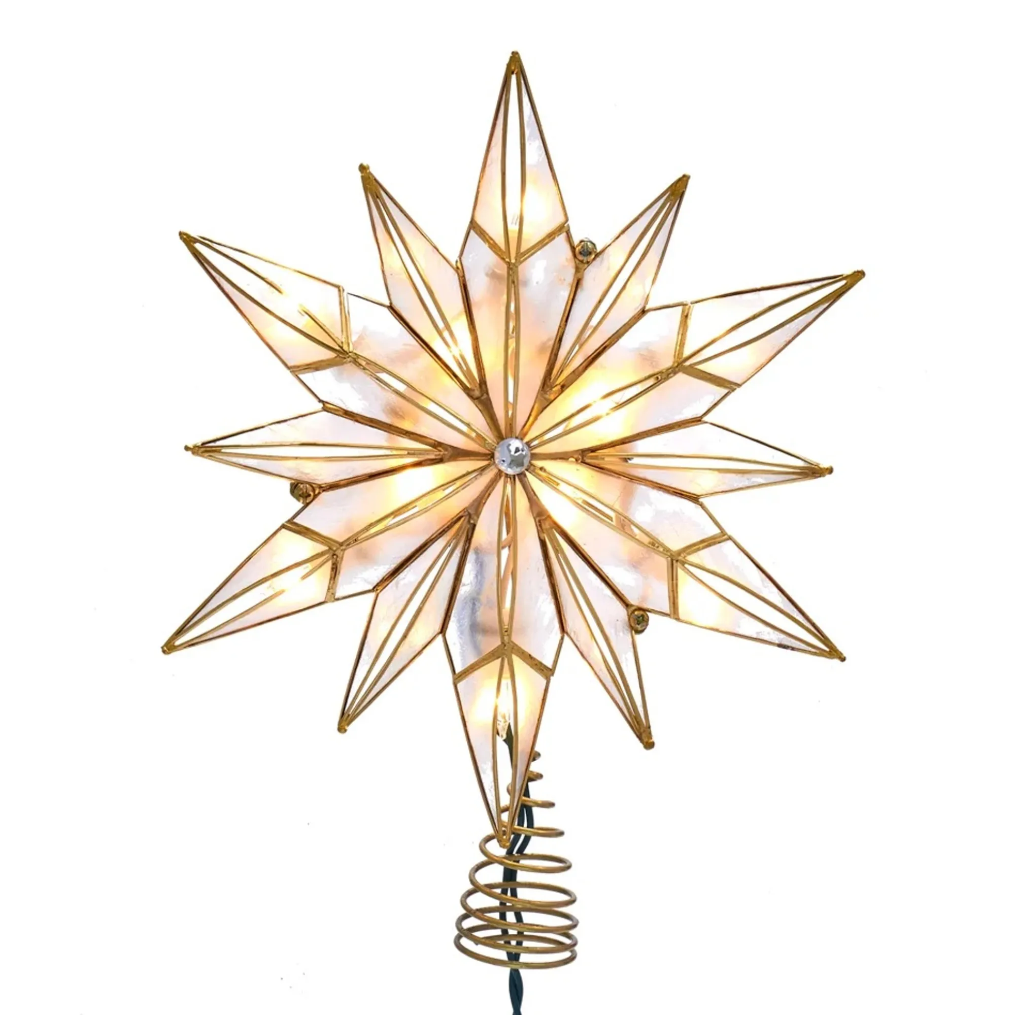 KSA Stars-10.25" Lighted Gold Star With Center Gem Christmas Tree Topper, Clear Lights