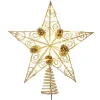 KSA Stars-12.5" Lighted Gold Star With Pinecone Christmas Tree Topper, Warm White Lights