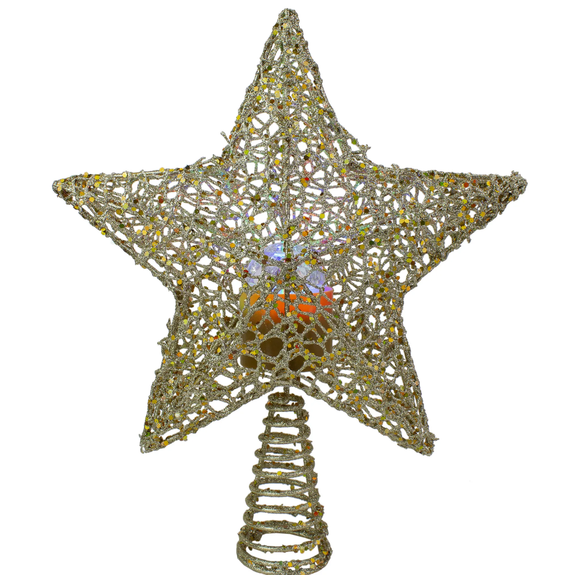 Northlight Stars-13" Lighted Gold Star With Rotating Projector Christmas Tree Topper - Multicolor Led Lights