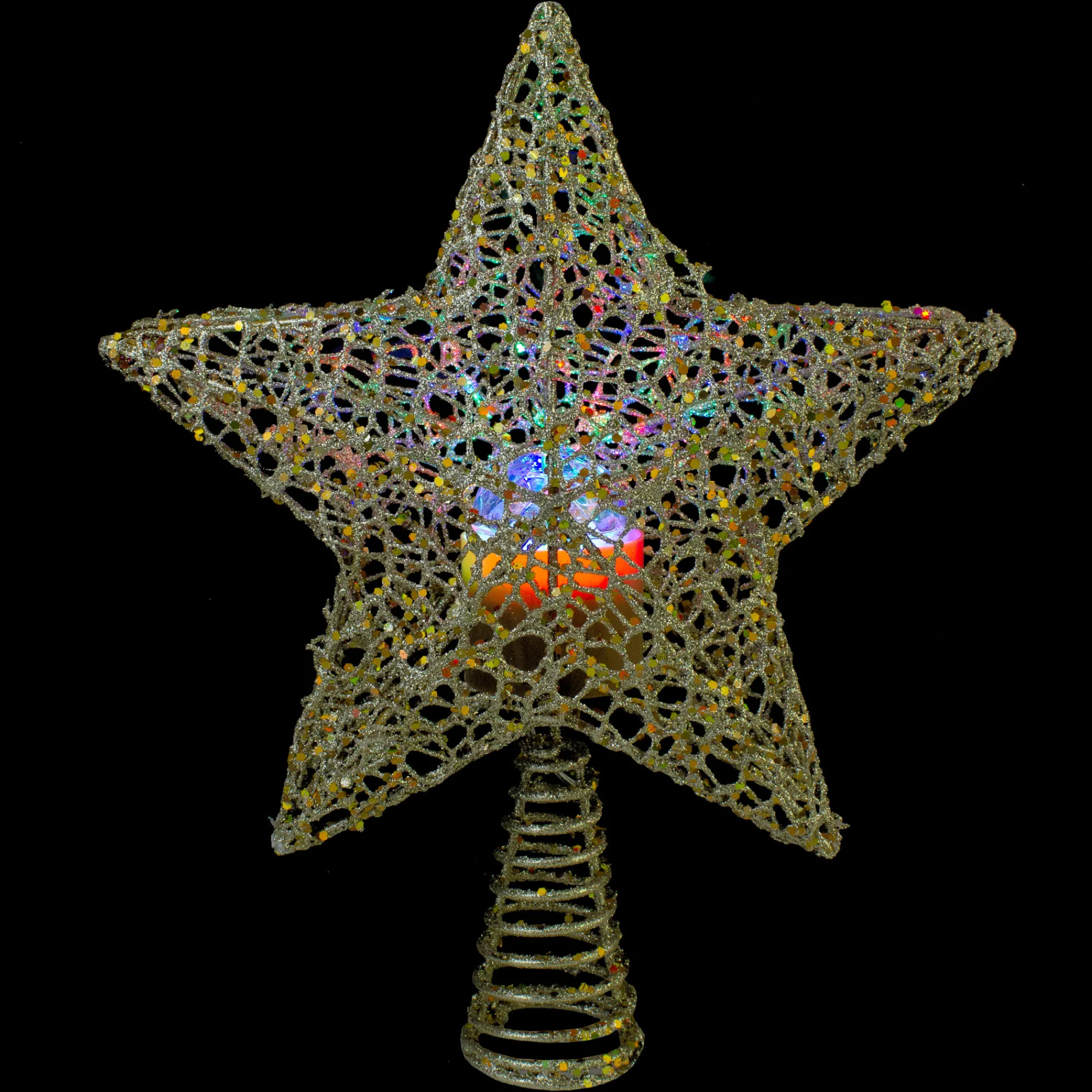 Northlight Stars-13" Lighted Gold Star With Rotating Projector Christmas Tree Topper - Multicolor Led Lights