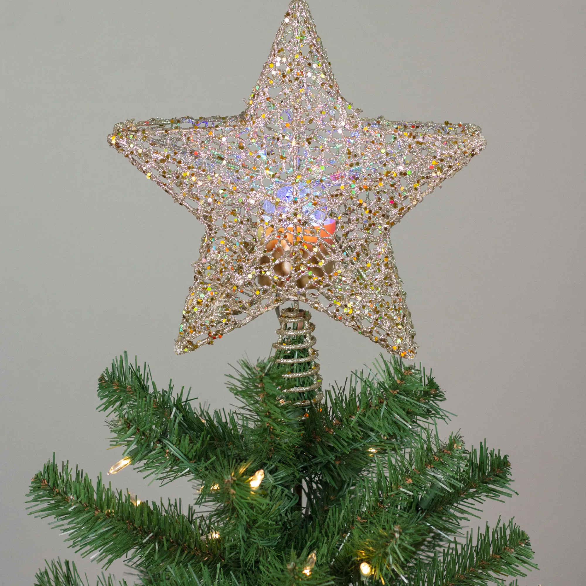 Northlight Stars-13" Lighted Gold Star With Rotating Projector Christmas Tree Topper - Multicolor Led Lights