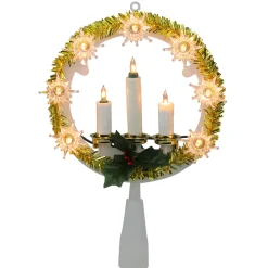 Northlight Stars-8" Lighted Gold Tinsel Wreath With Candle Trio Christmas Tree Topper - Clear Lights