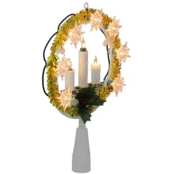 Northlight Stars-8" Lighted Gold Tinsel Wreath With Candle Trio Christmas Tree Topper - Clear Lights