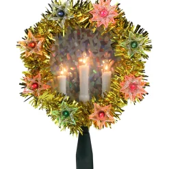 Northlight Stars-7" Lighted Gold Tinsel Wreath With Candles Christmas Tree Topper - Multi Lights