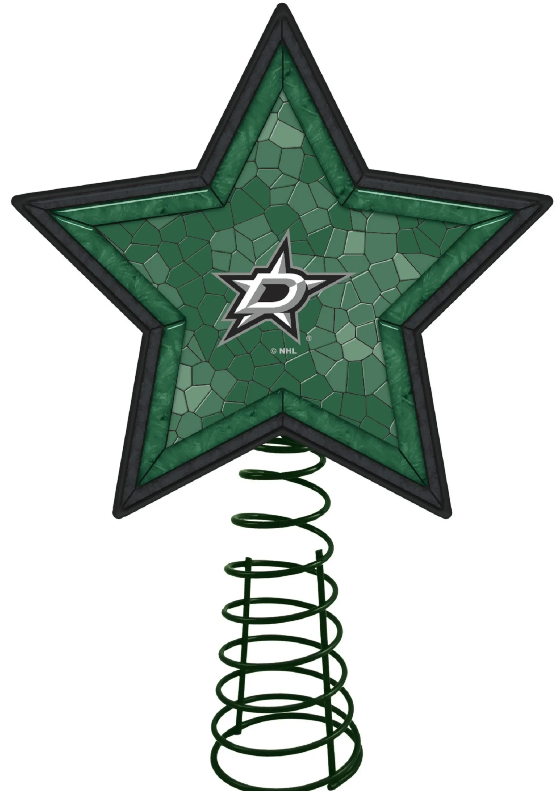 The Memory Company Stars-10" Lighted Green And Black Star Nhl Dallas Stars Mosaic Christmas Tree Topper