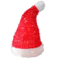Northlight Stars-13" Lighted Iced Tinsel Santa Hat Christmas Tree Topper - Clear Lights