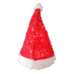 Northlight Stars-13" Lighted Iced Tinsel Santa Hat Christmas Tree Topper - Clear Lights