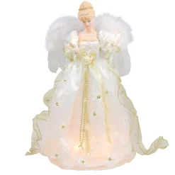 Kurt Adler Angels-16" Lighted Ivory And Gold Angel Christmas Tree Topper - Clear Lights