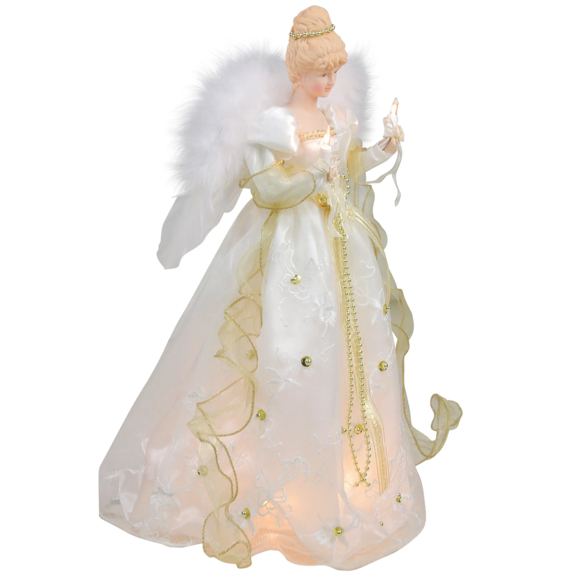 Kurt Adler Angels-16" Lighted Ivory And Gold Angel Christmas Tree Topper - Clear Lights
