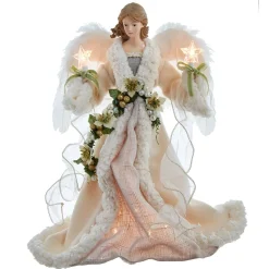 KSA Stars-18" Lighted Ivory And Gray Angel With Star Candles Christmas Tree Topper, Clear Lights